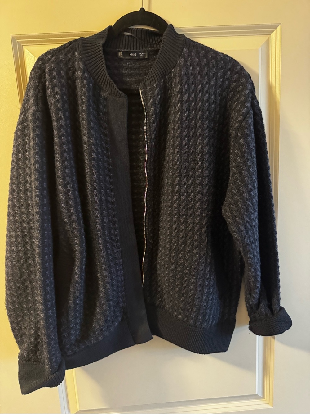 Mango Navy Textured Bomber Jacket